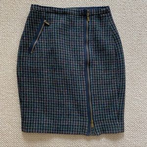 J Crew Asymmetrical Zip Front Check Wool Skirt